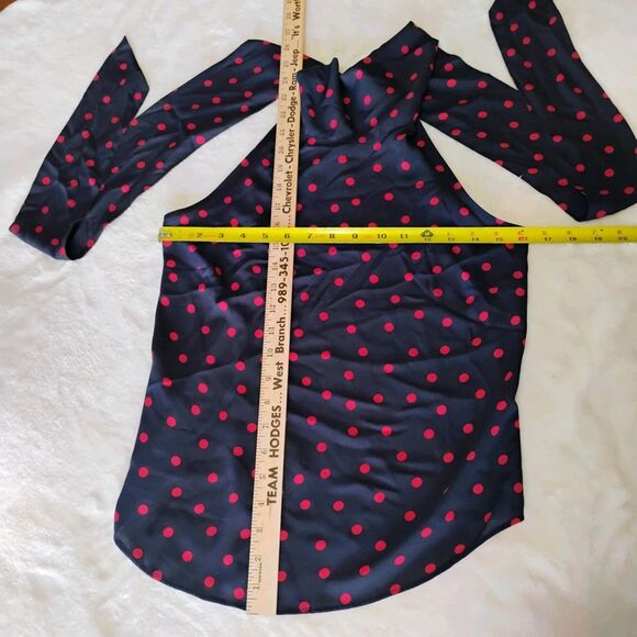 Tommy Hilfiger Navy Red Polka Dot Tie Neck Sleeveless Blouse XS Scarf NWT $69 - Picture 10 of 16